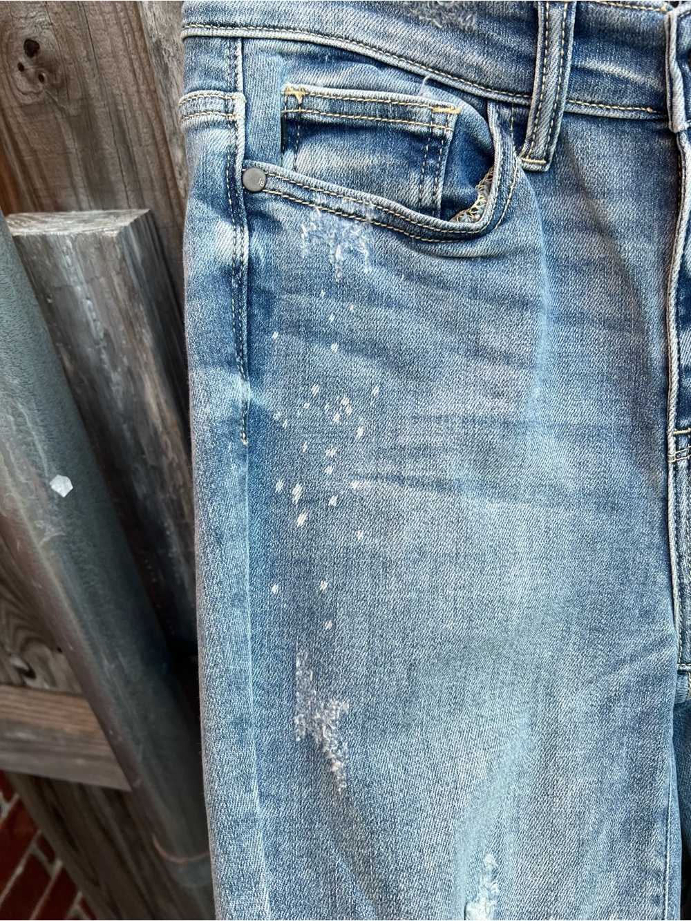 Judy Blue Distressed Light Blue paint splatter Skinny Jeans - Picture 9 of 11